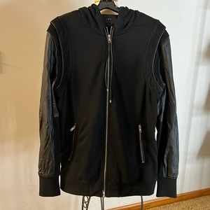 IRO hooded jacket with lambskin leather sleeves. Size Large
